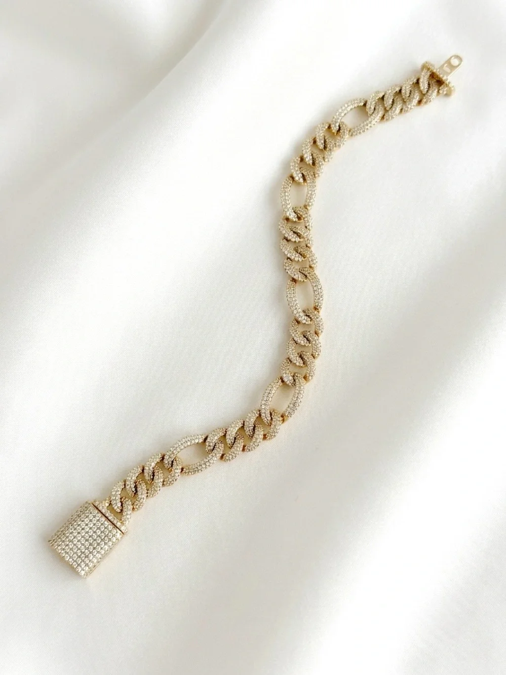 14K Gold Plated Iced Pavé CZ Cuban Link Bracelet with Box Clasp | Unisex Jewelry